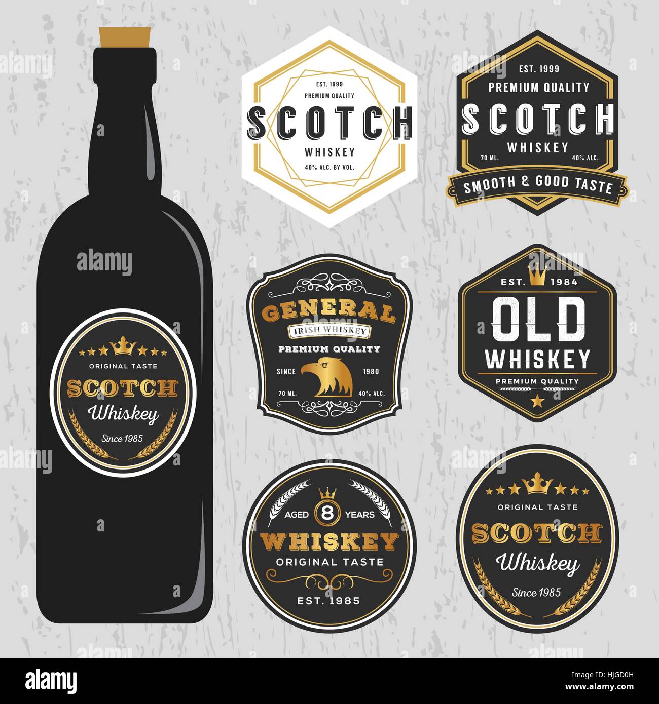 Whiskey Brands Label Design Template, Resize able and free font used Stock Vector