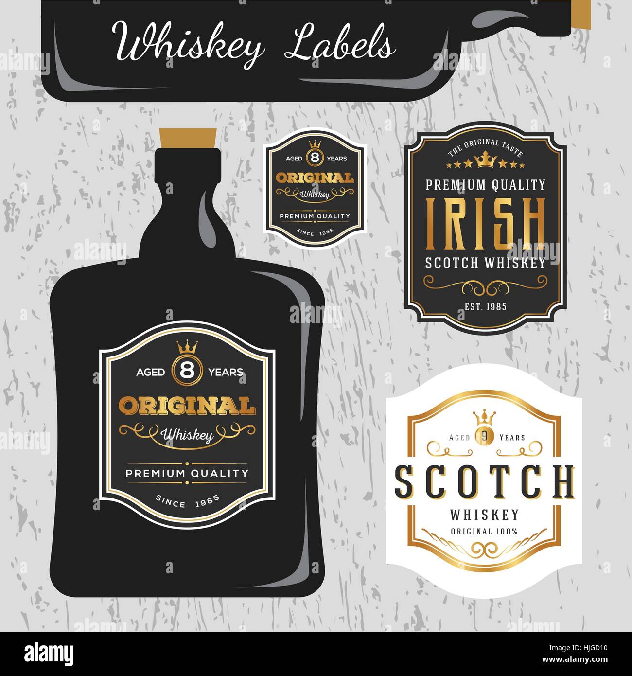 Whiskey Brands Label Design Template, Resize able and free font used Stock Vector