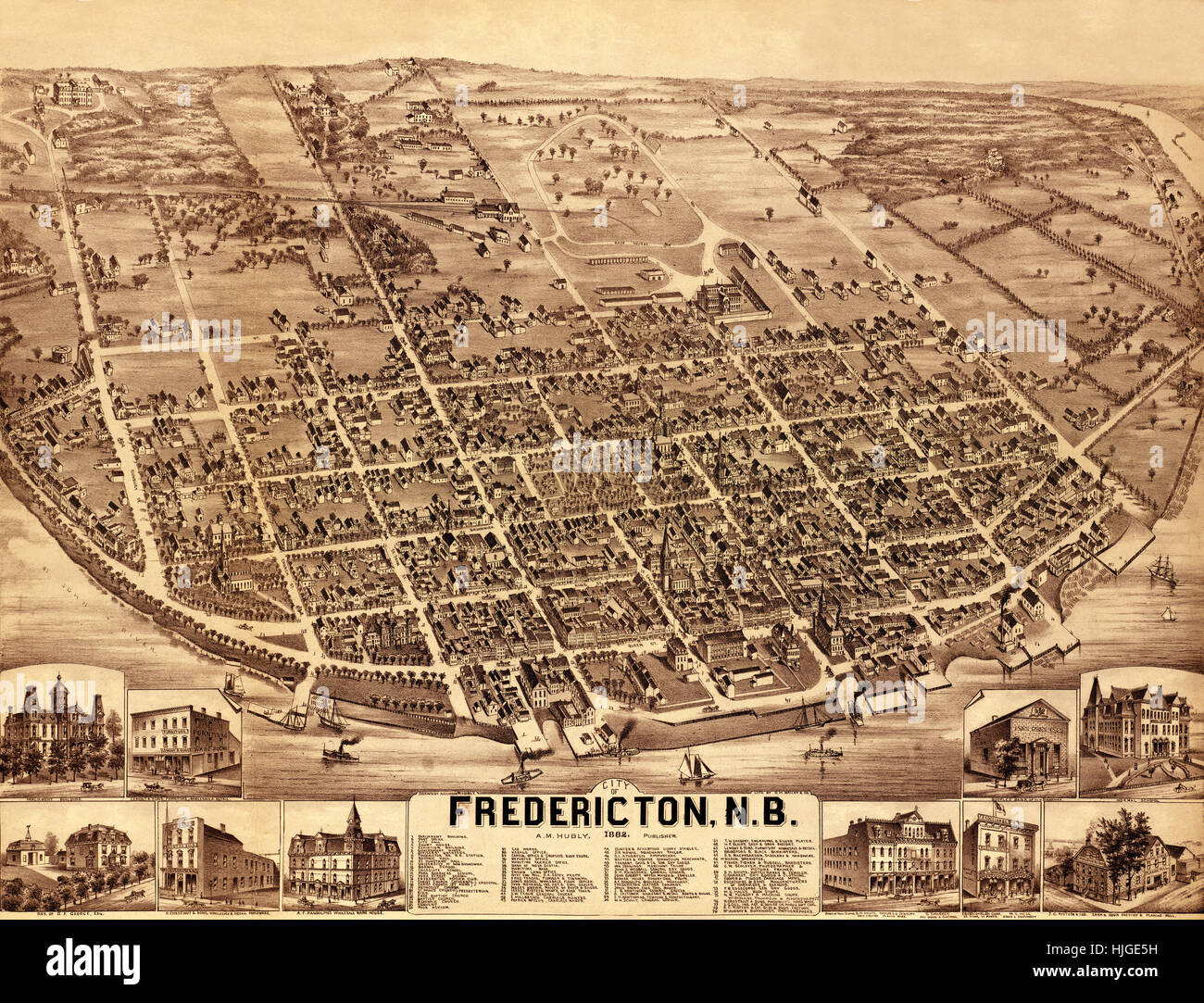 Map Of Fredericton 1882 Stock Photo