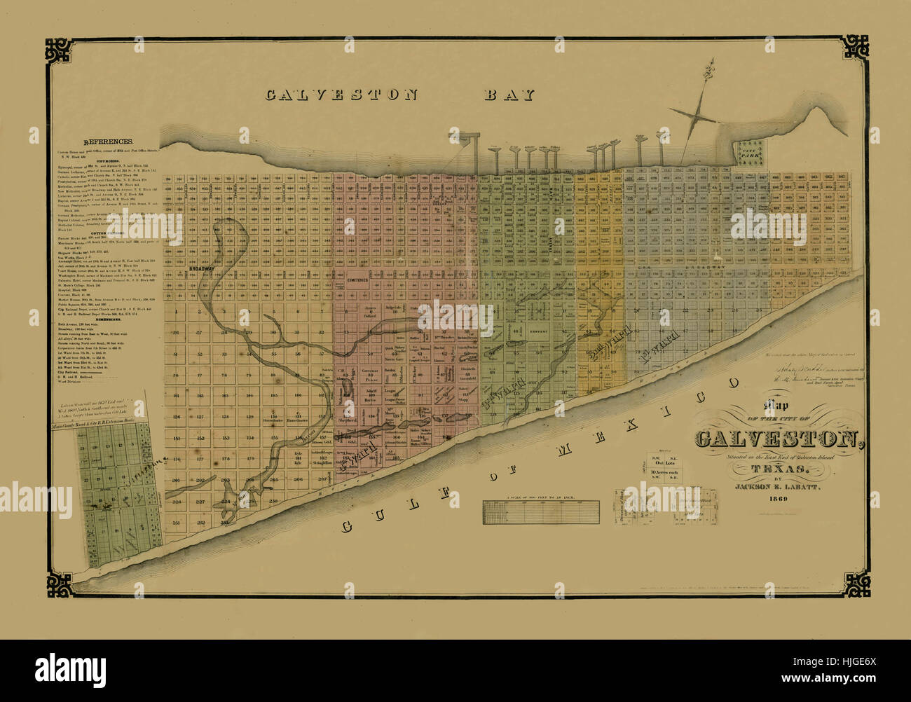 Map Of Galveston 1869 Stock Photo