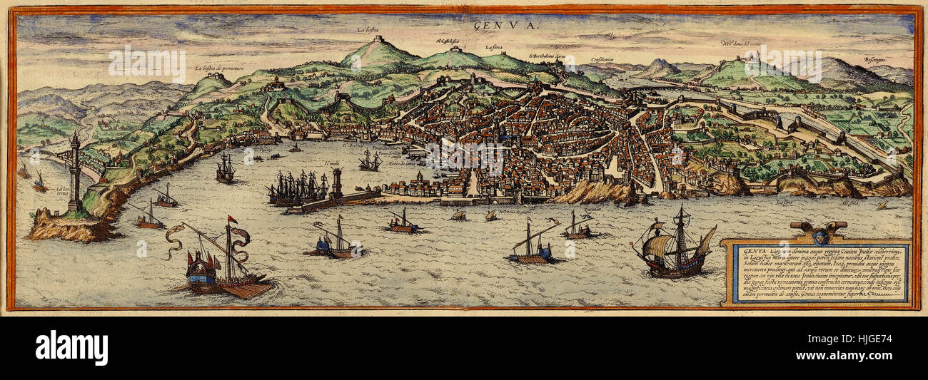Map Of Genoa 1572 Stock Photo