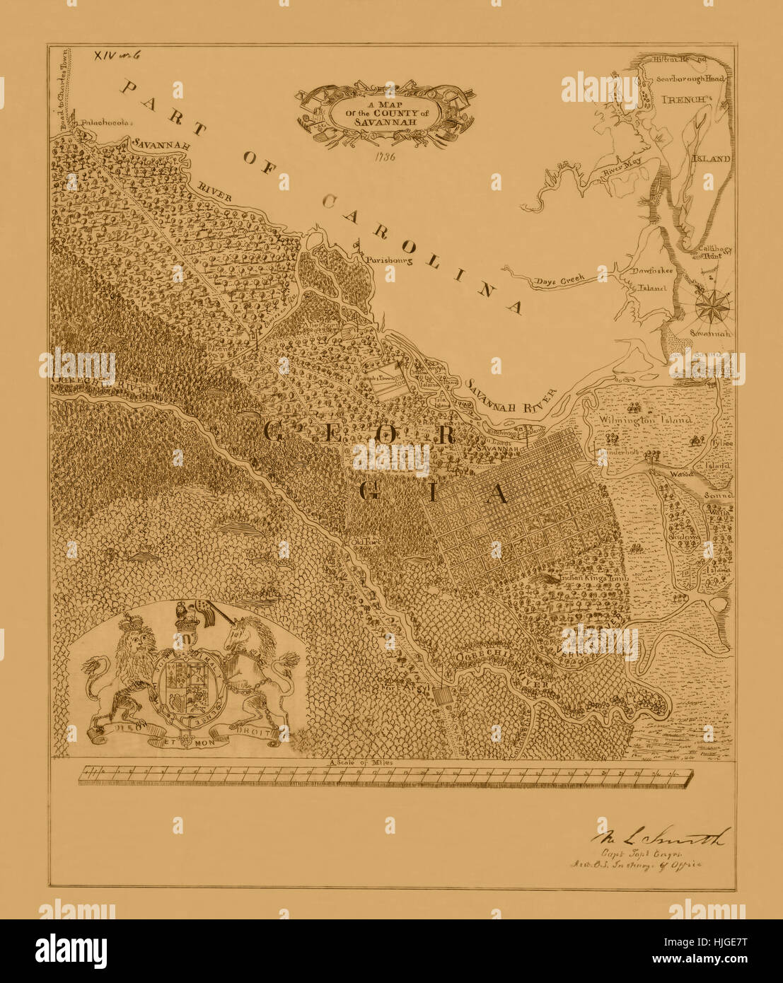 Map of Georgia 1736 Stock Photo
