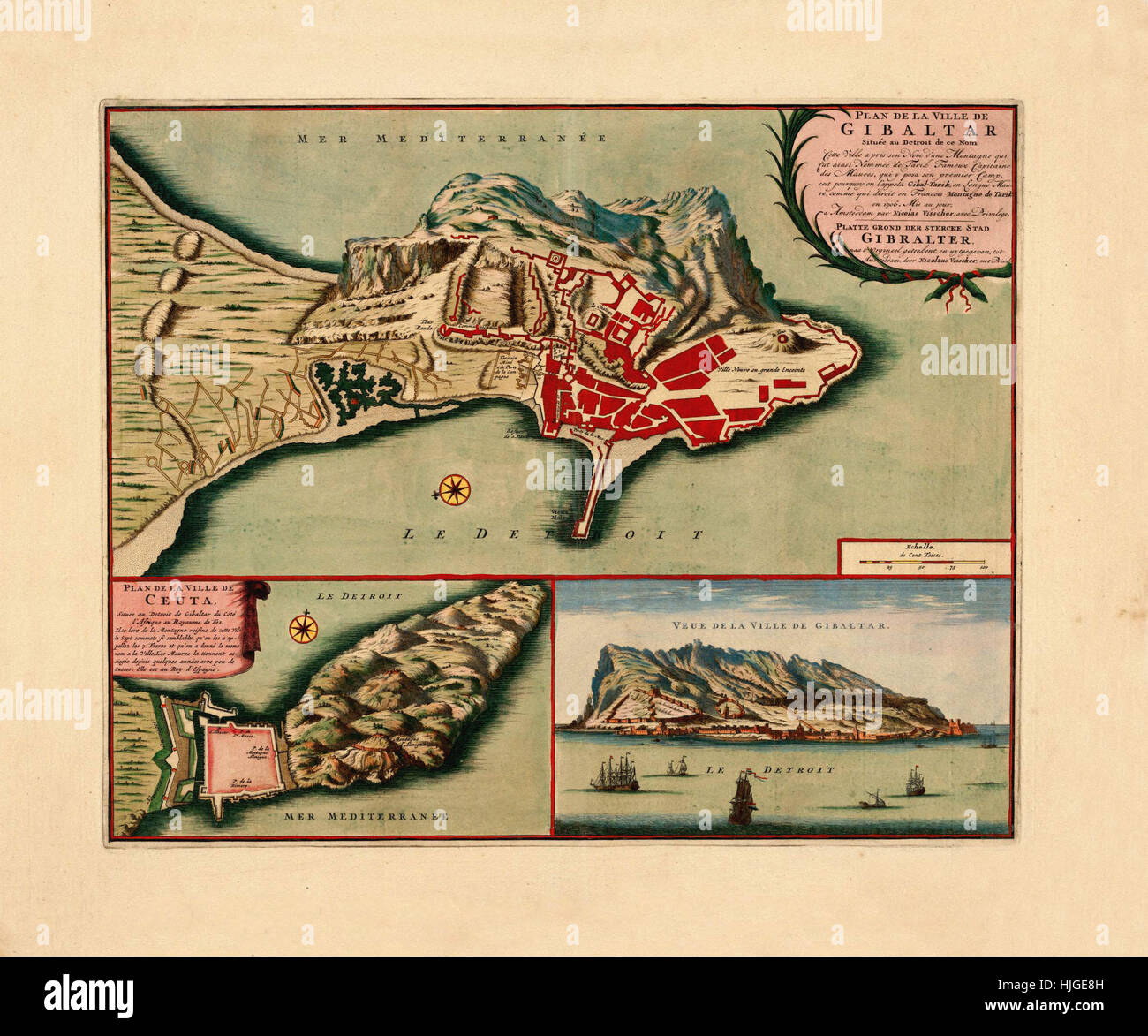 Map Of Gibraltar 1706 Stock Photo