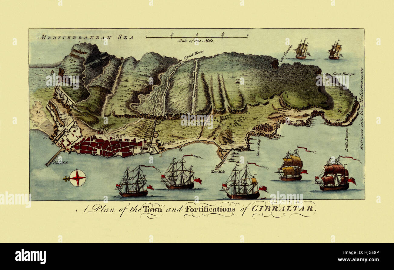 Map Of Gibraltar 1765 Stock Photo