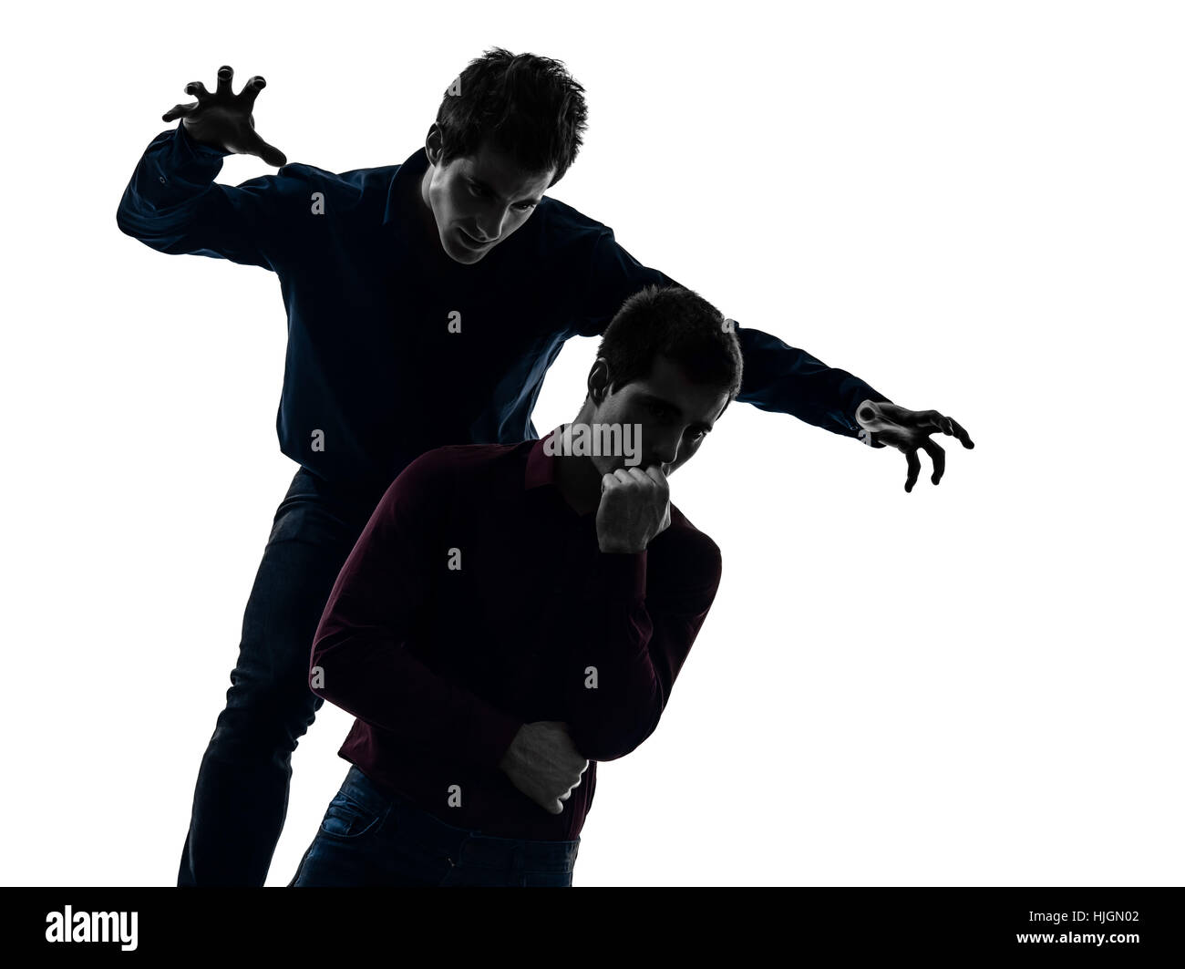 Two Caucasian Young Men Domination Concept Shadow White Background two-caucasian-young-men-domination-concept-shadow-white-background