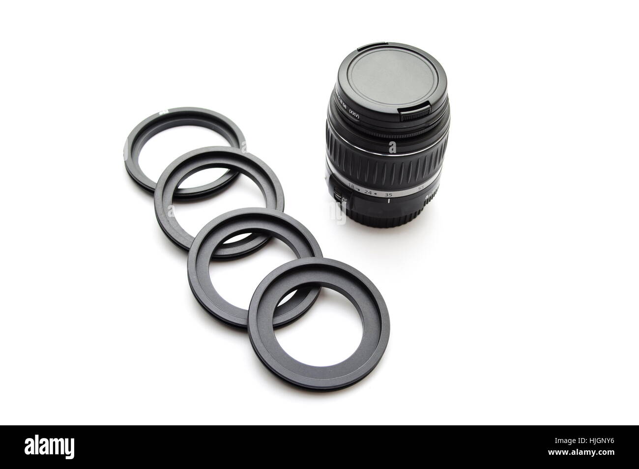 lenses with adapter rings on white background Stock Photo Alamy