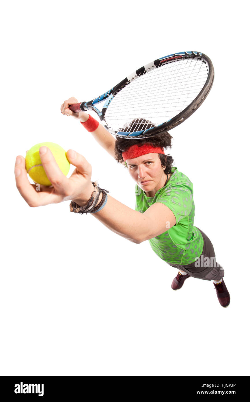 Casual female tennis player portrait, isolated on white background Stock Photo