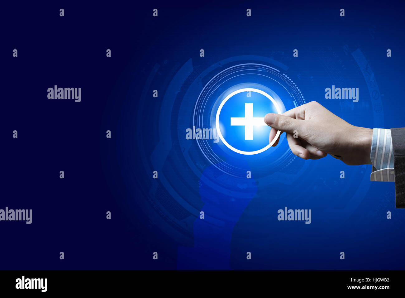 Hand pressing plus sign hi-res stock photography and images - Alamy