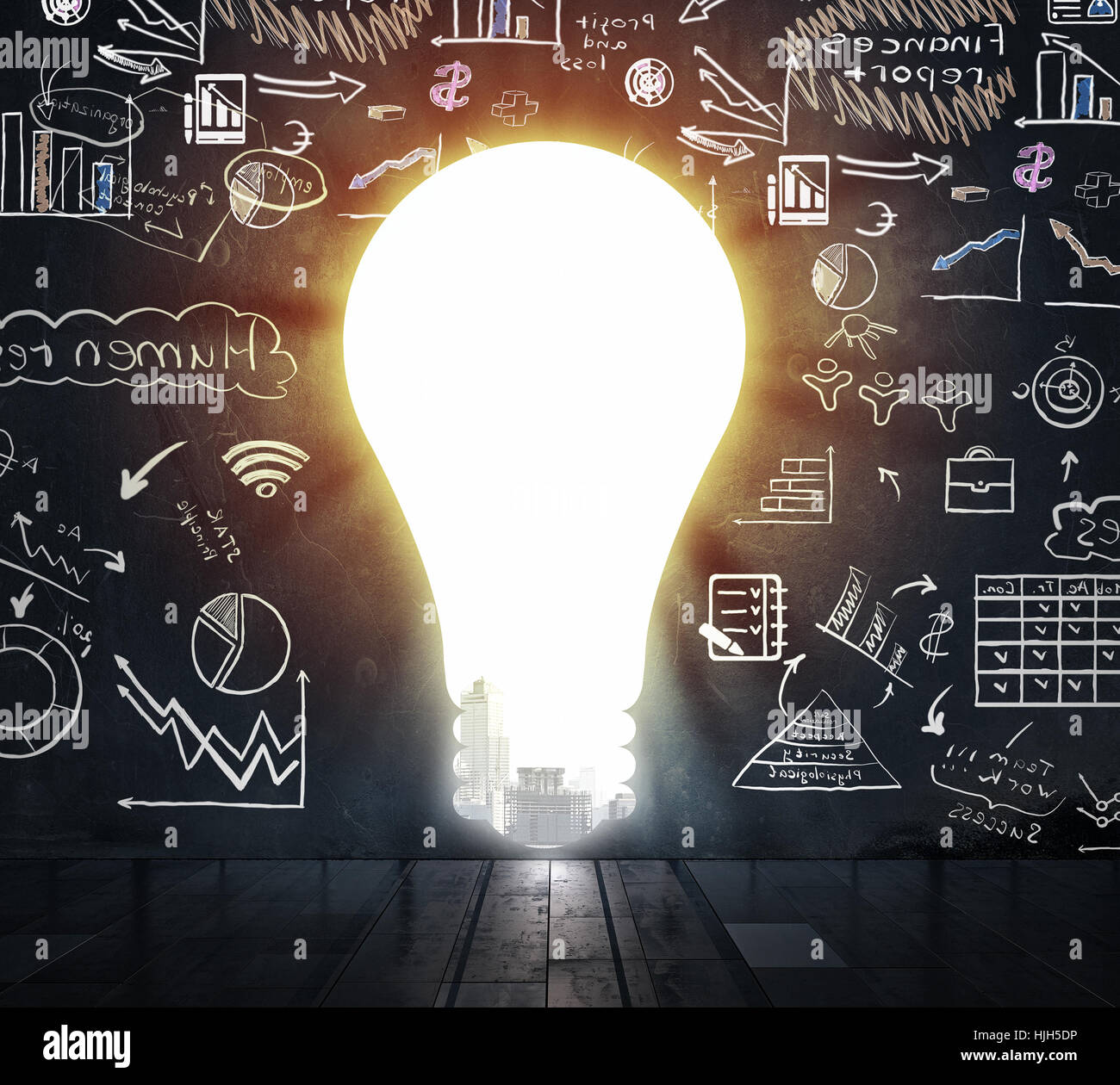 Silhouette of light bulb and business sketched ideas hi-res stock ...