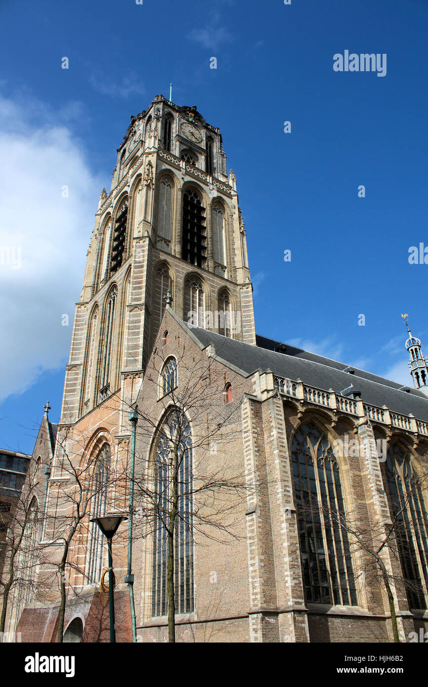 netherlands, rotterdam, blue, historical, church, clock, holland