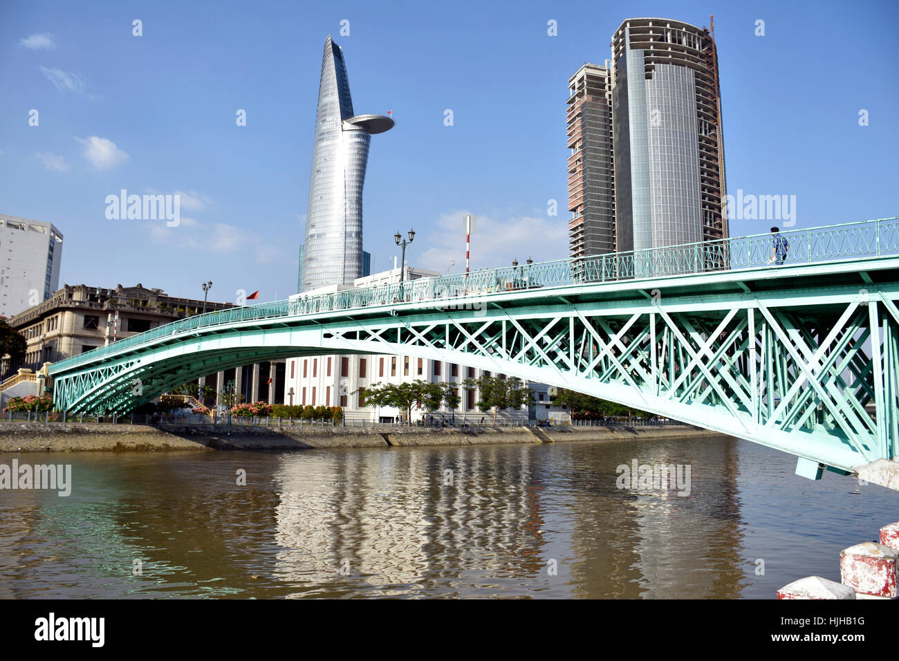 Rainbow Bridge and Bitexco Financial Tower, Ho Chi Minh City, Vietnam Stock Photo