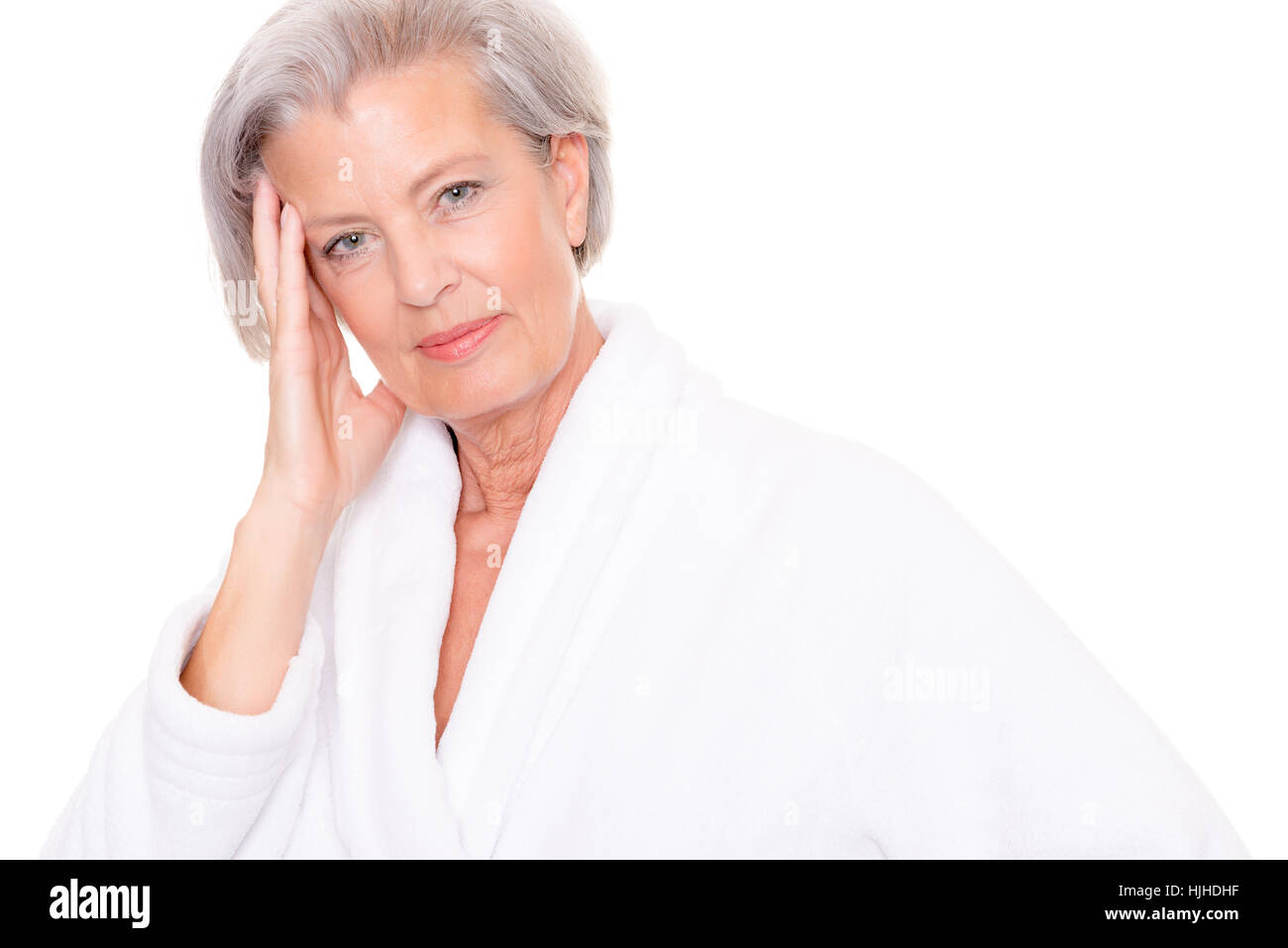 senior in bathrobe Stock Photo Alamy