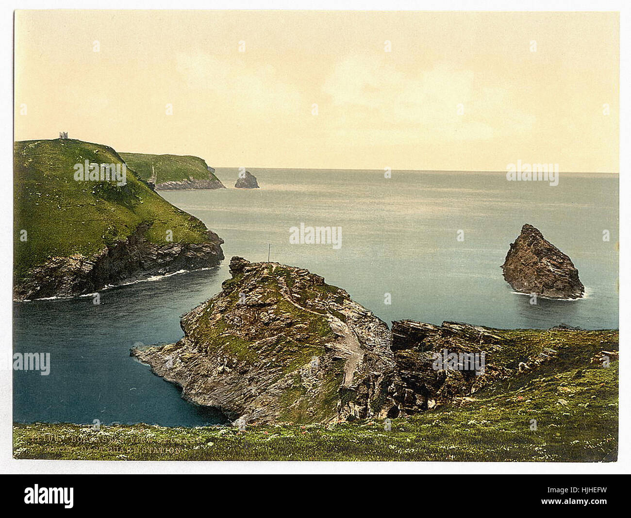 Boscastle, view of coast from coast guard's station, Cornwall, England   - Photochrom XIXth century Stock Photo
