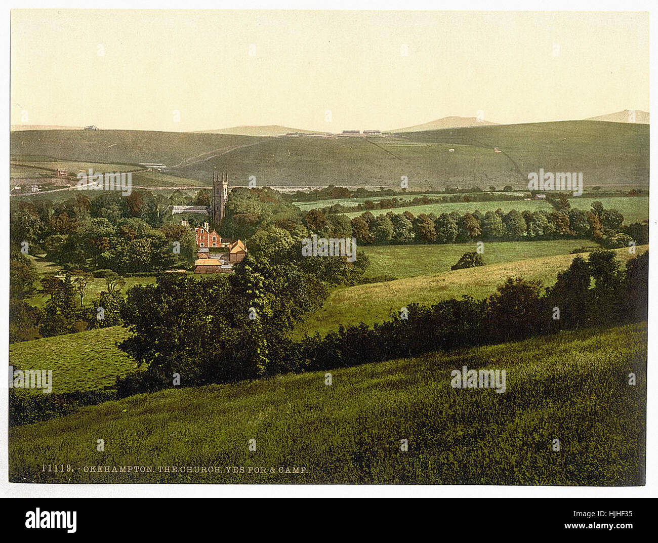 Church, Yes-Tor and Beacon, Okehampton, England   - Photochrom XIXth century Stock Photo