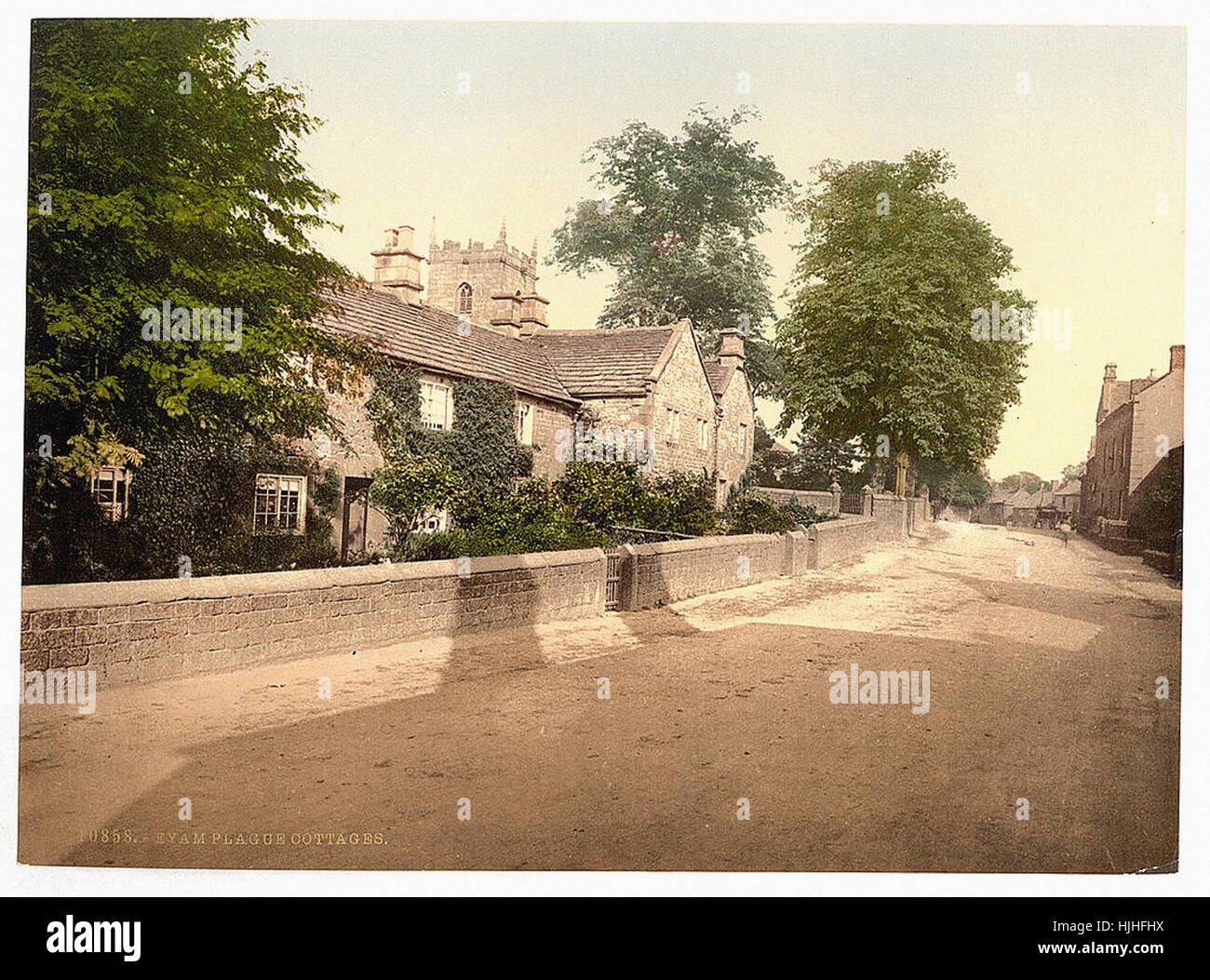 Eyam Plague Cottages, Derbyshire, England   - Photochrom XIXth century Stock Photo