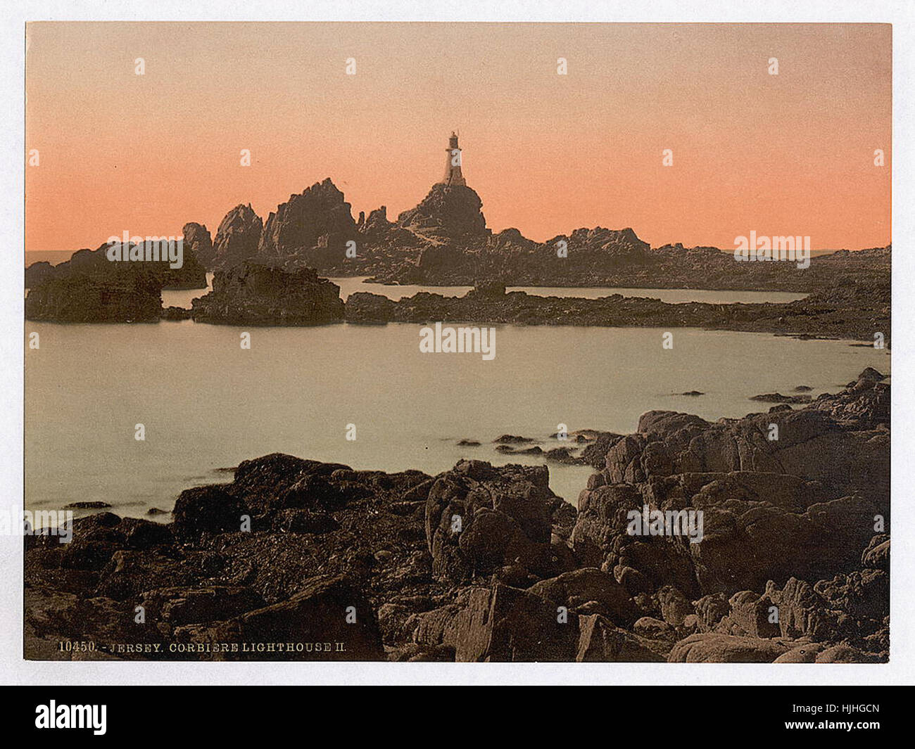 Photochromie Vintage 'Corbiere Lighthouse By Moonlight II' - Jersey, Circa 1896 - Format 16x22 Cm, Couleurs