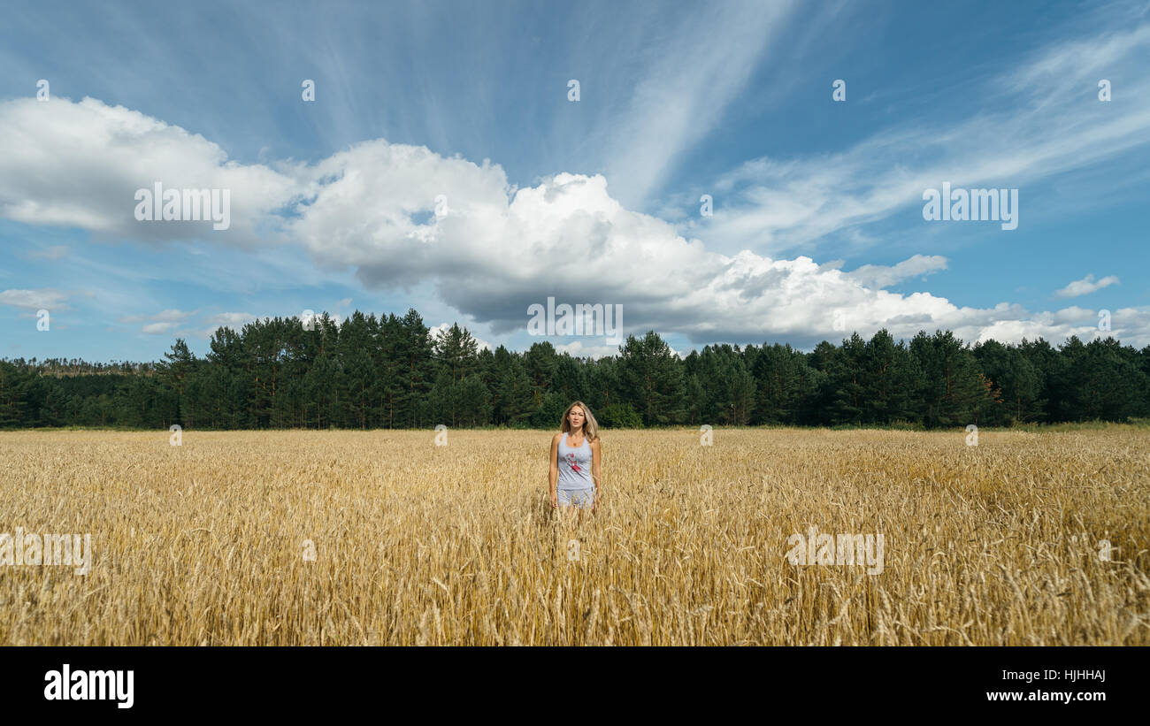 Girl in a wheat field Stock Photo - Alamy