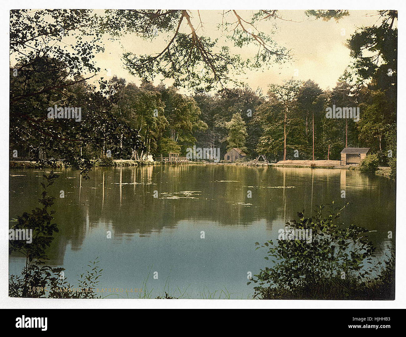 Royal Military College, bathing lake, Sandhurst, Camberley, England   - Photochrom XIXth century Stock Photo