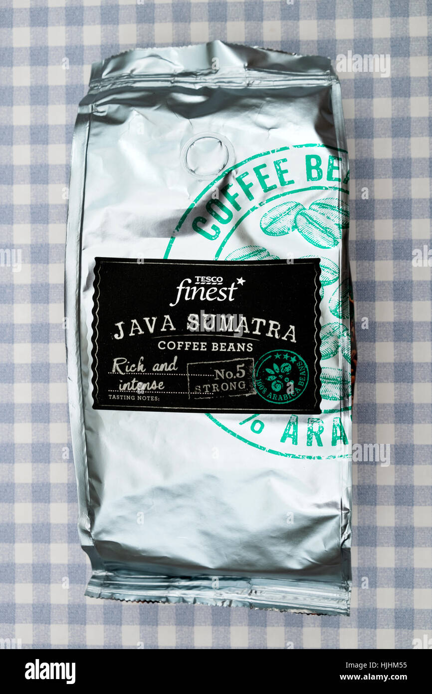 Tesco Finest Java Sumatra coffee beans Stock Photo