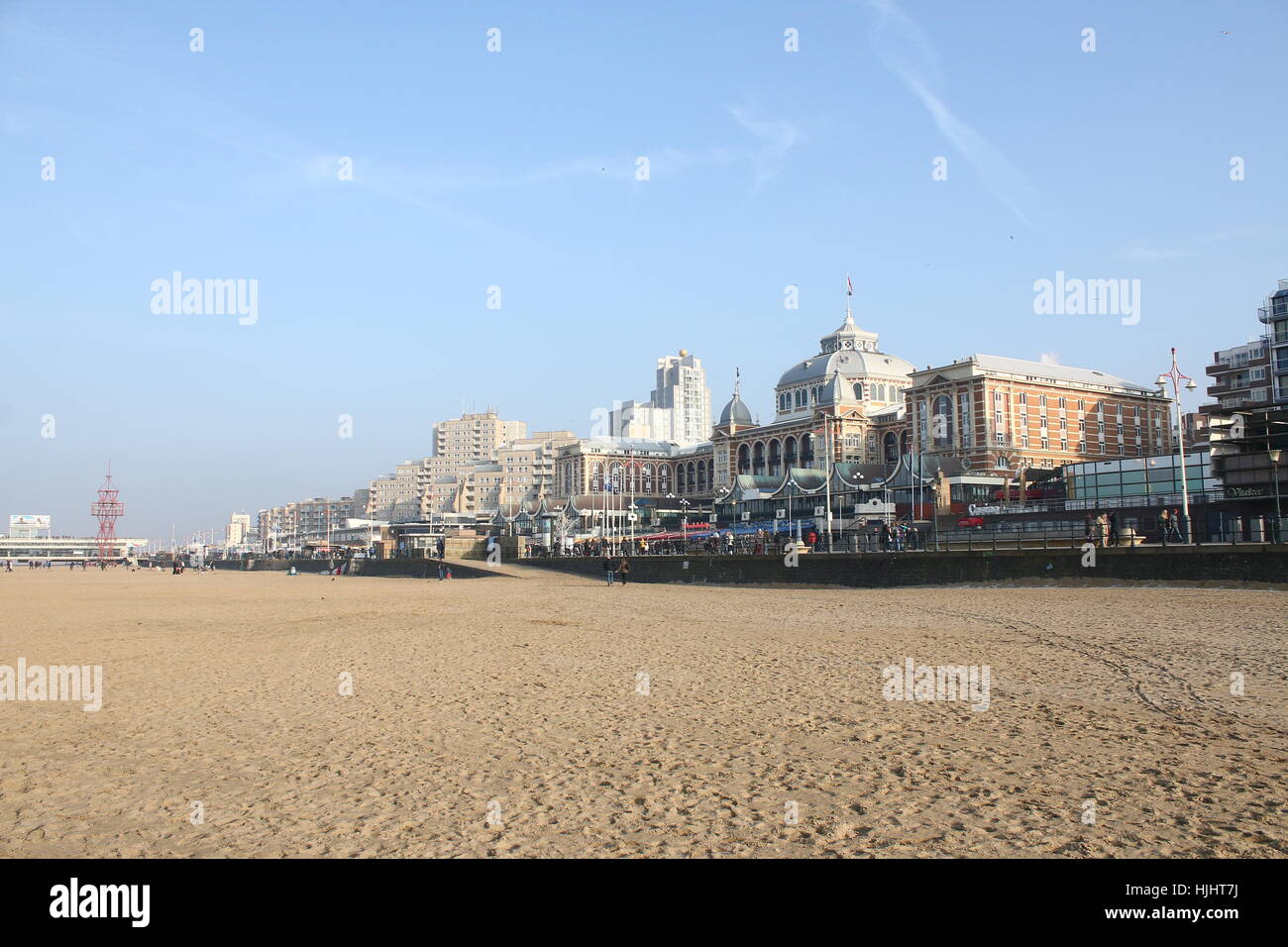 Waterfront with the famous Kurhaus Hotel at  the North Sea beach resort of Scheveningen - Den Haag (The Hague), Netherlands. Stock Photo