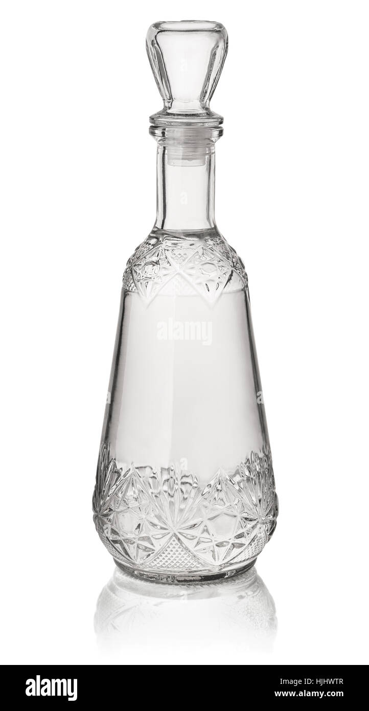 Crystal vodka decanter isolated on white Stock Photo