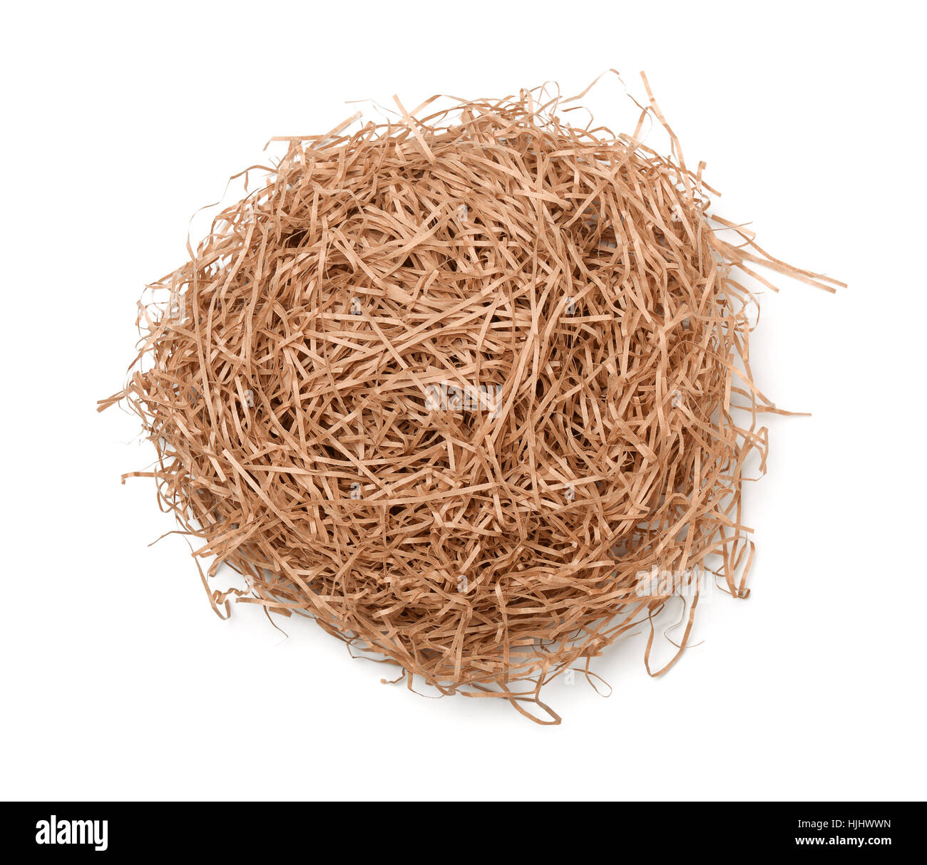 Top view of shredded brown paper filler isolated on white Stock Photo