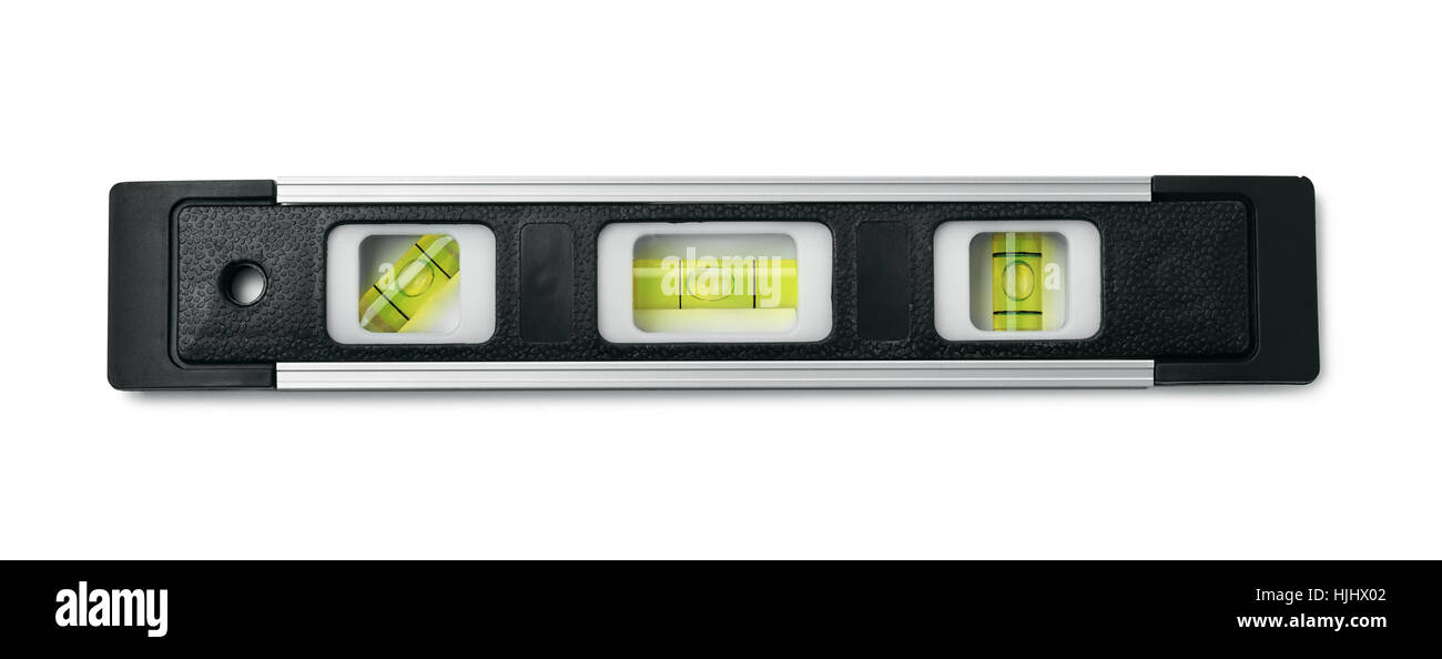 Top view of black spirit level isolated on white Stock Photo