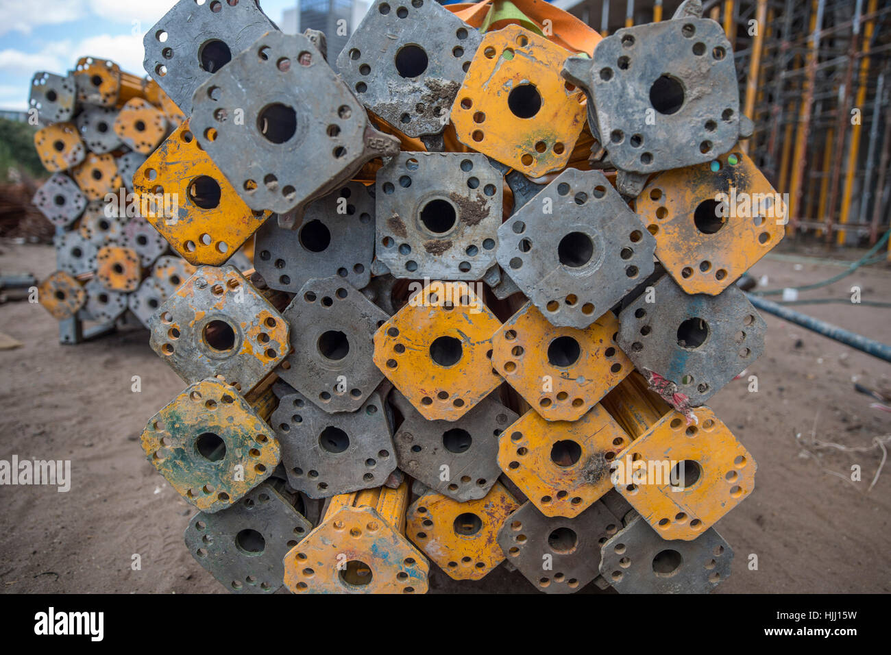 Steel poles on construction site Stock Photo Alamy