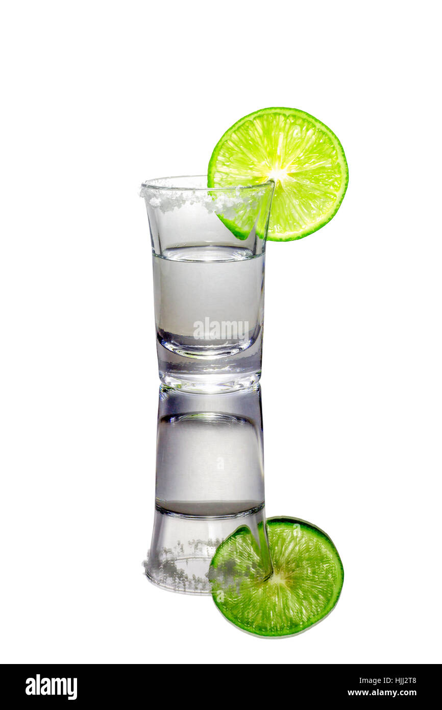Vodka shot with lime slice and salt.On the white background and mirror  Stock Photo - Alamy