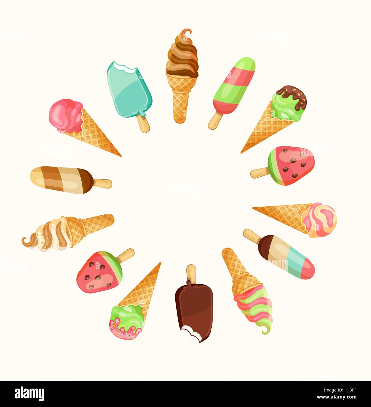 Set of tasty ice cream isolated on white background with the place for your text, vector illustration. Stock Vector