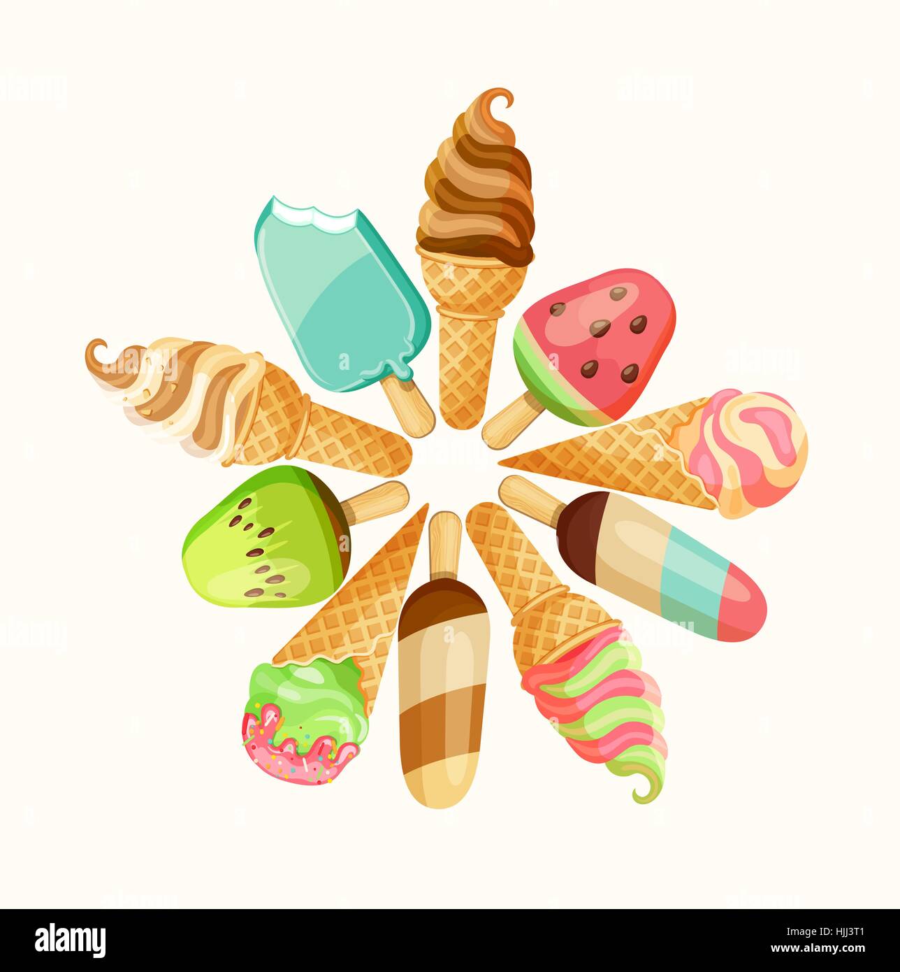 Set of tasty ice cream isolated on white background, vector illustration. Stock Vector