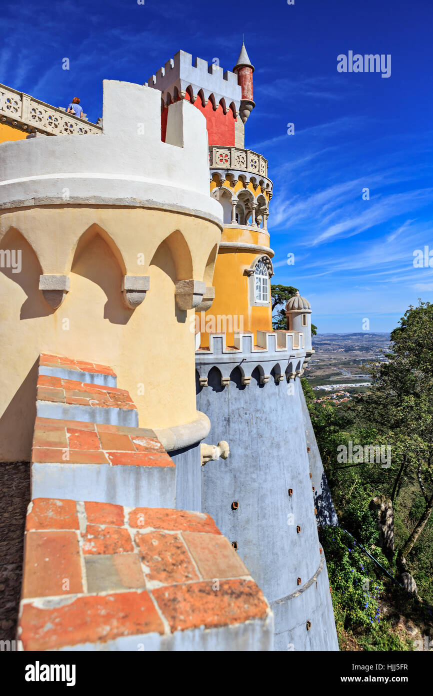 SINTRA, PORTUGAL - CIRCA OCTOBER, 2016:  The Pena Park with National Palace of Pena in Sintra, Portugal Stock Photo