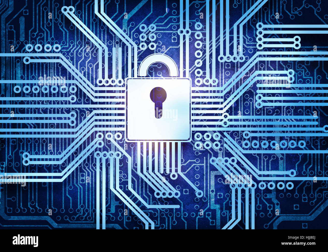 Conceptual digital image of lock on circuit background Stock Photo - Alamy
