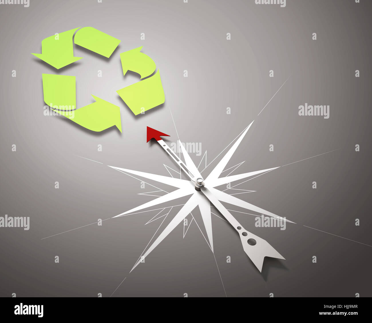 Conceptual image of compass directing at recycle symbol hi-res stock ...