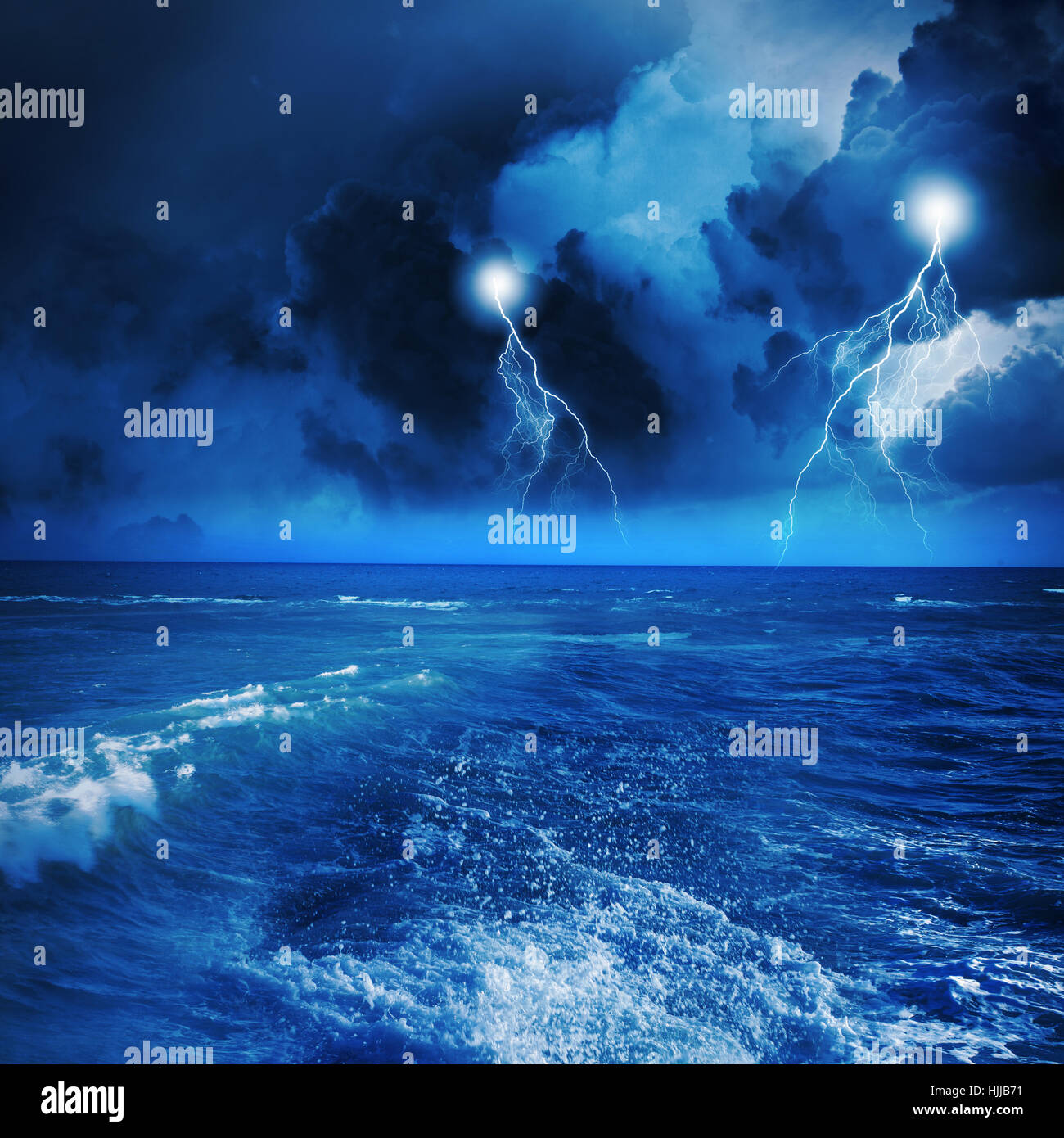 Image of dark night with lightning above stormy sea Stock Photo - Alamy