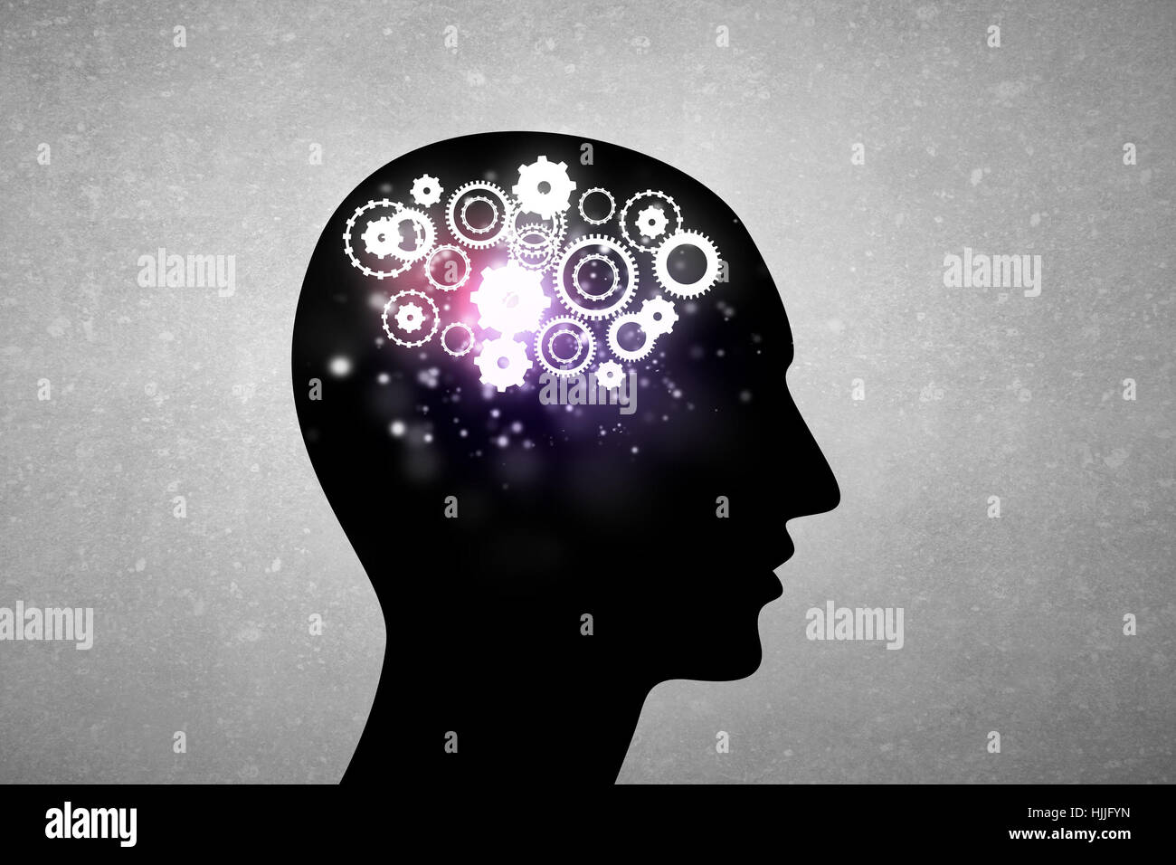 Silhouette of human head with gears instead of brain Stock Photo - Alamy