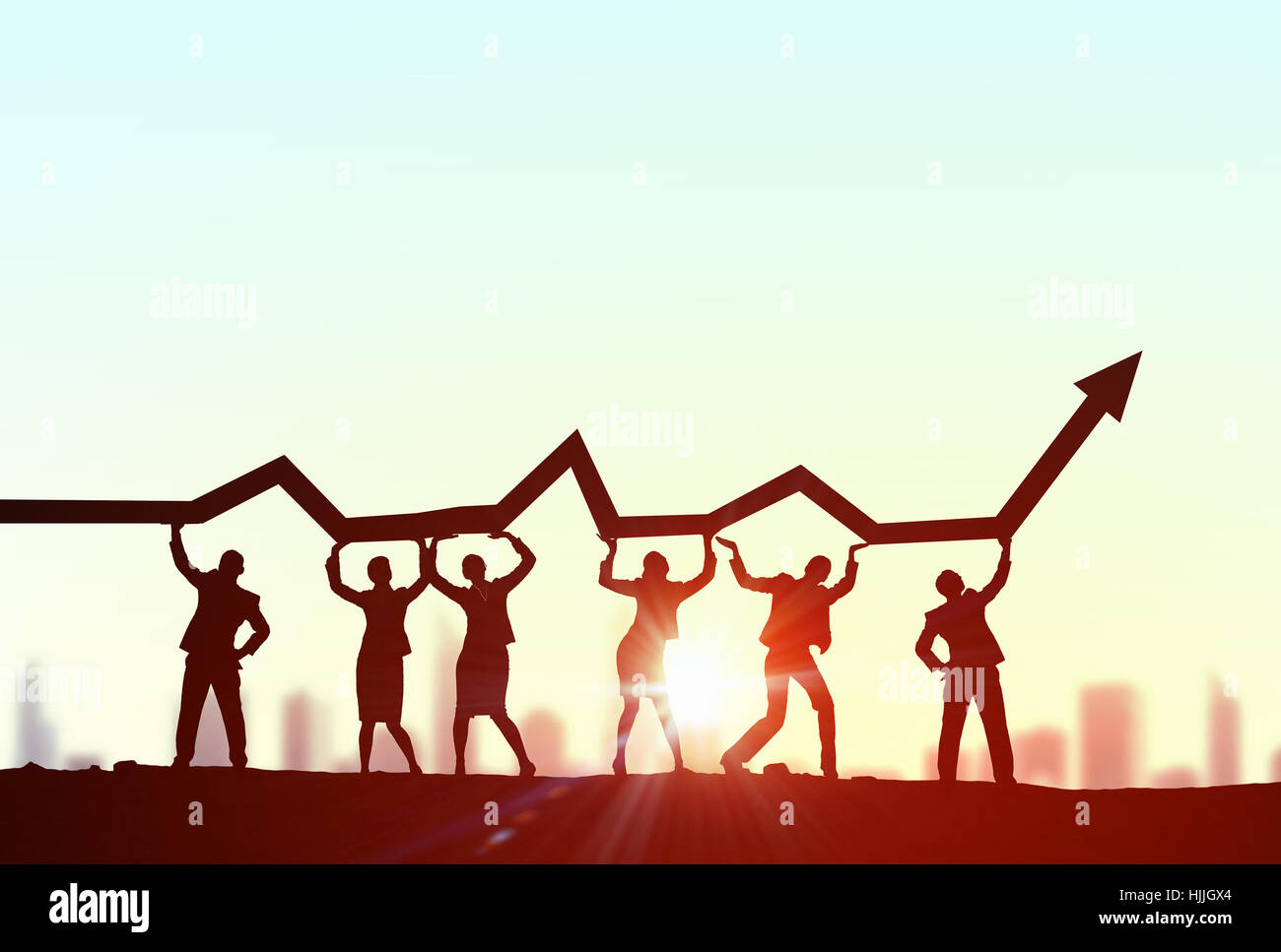 People Shape Rising Business people lifting rising arrow representing collaboration concept ...