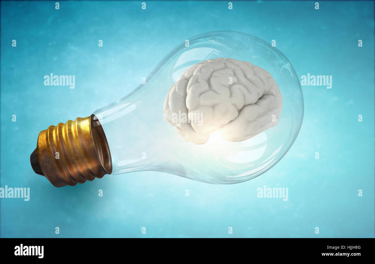 Idea concept with brain inside of light bulb Stock Photo - Alamy