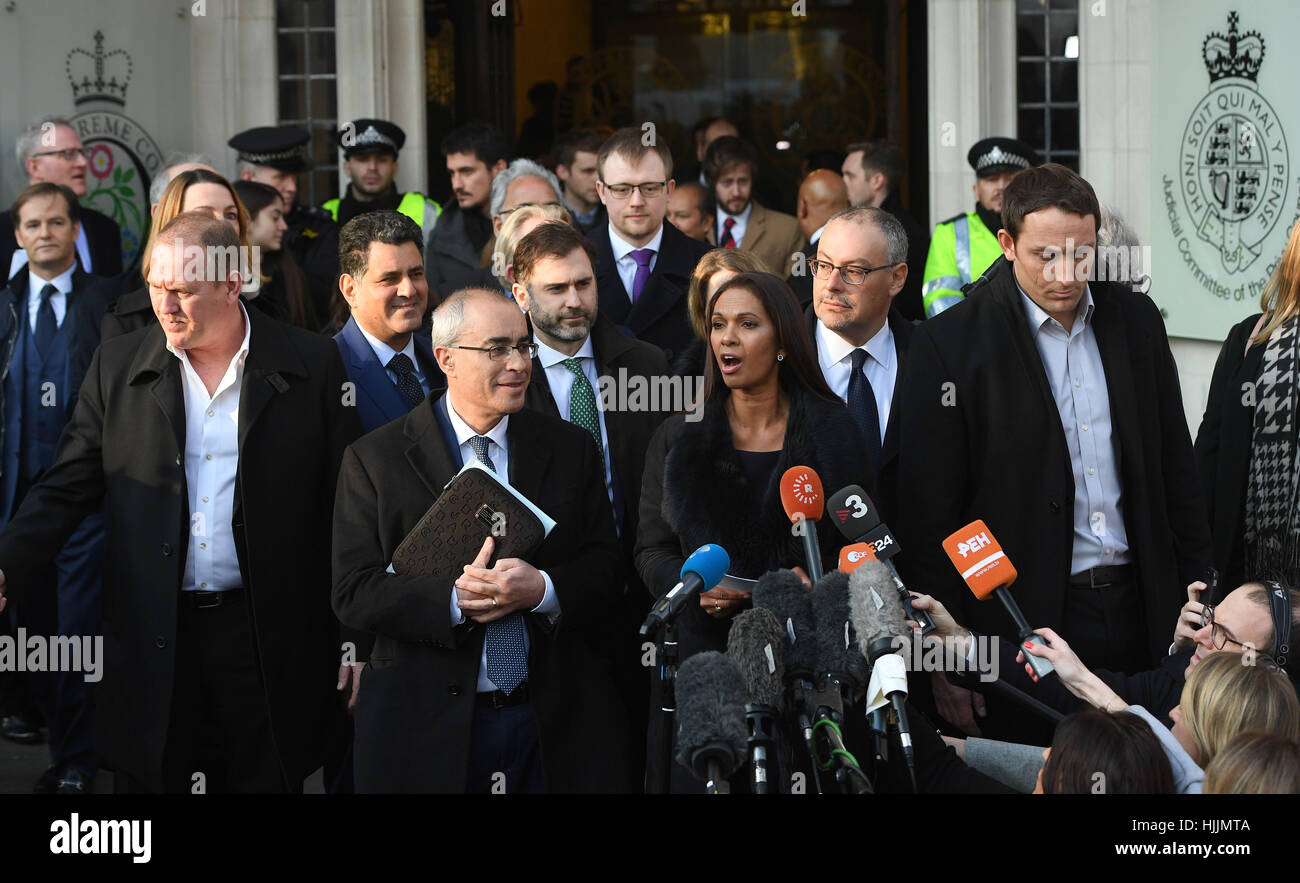 Gina Miller speaking outside The Supreme Court in London after Britain's most senior judges ruled that Prime Minister Theresa May does not have the power to trigger the formal process for the UK's exit from the European Union without Parliament having a say. Stock Photo