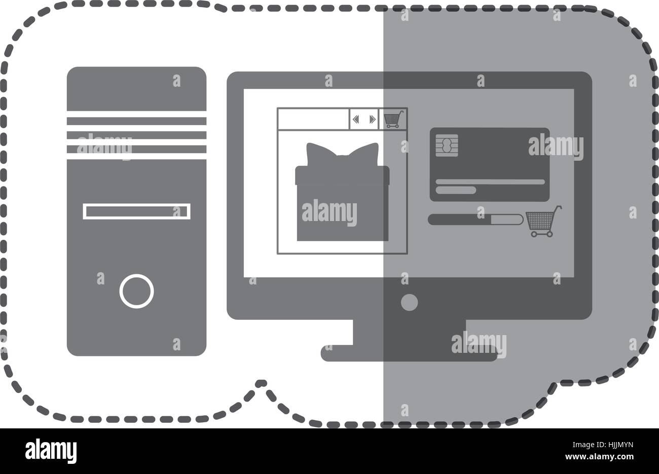 gray scale middle shadow sticker with desk computer vector illustration ...