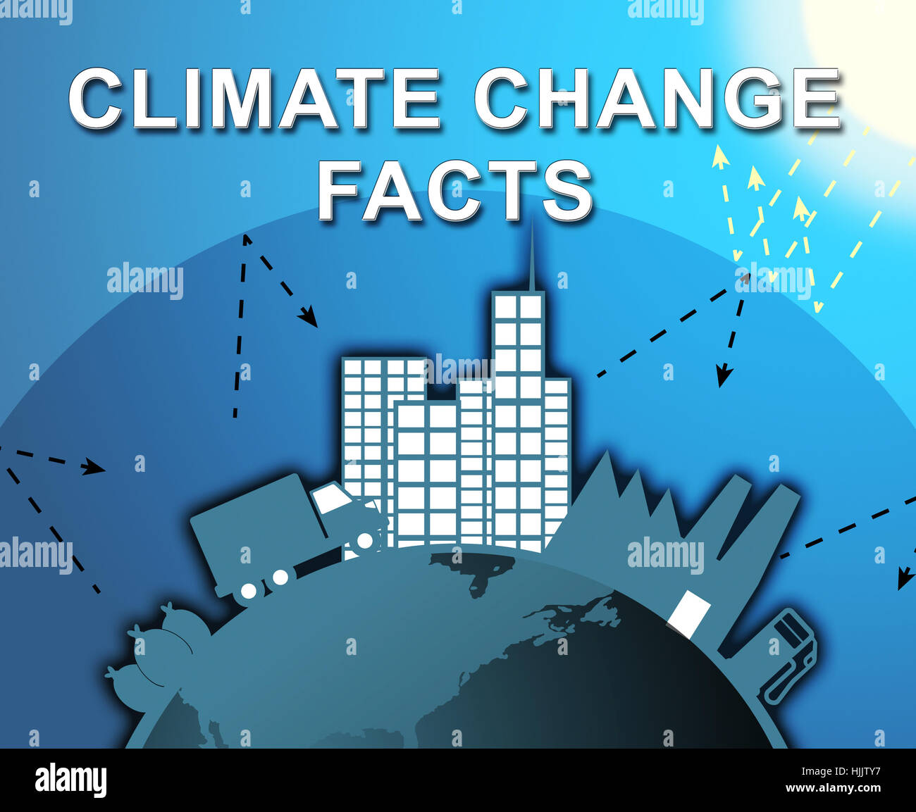 Climate Change Facts City Shows Global warming 3d Illustration Stock Photo