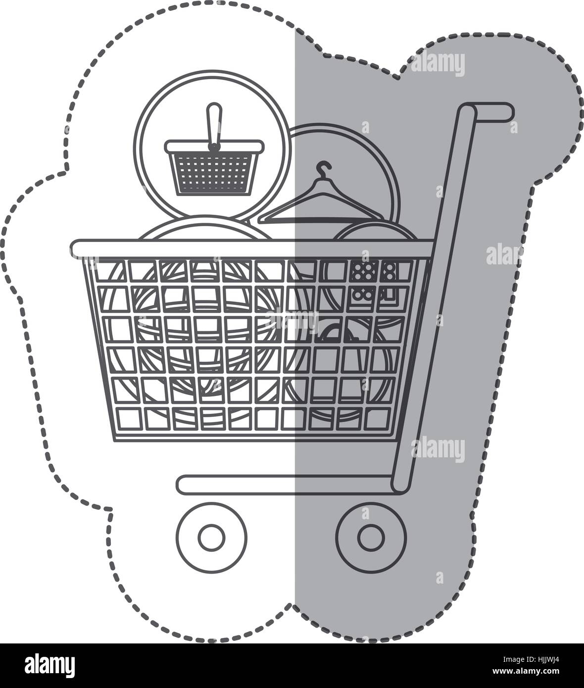 grayscale middle shadow sticker with full shopping cart vector ...