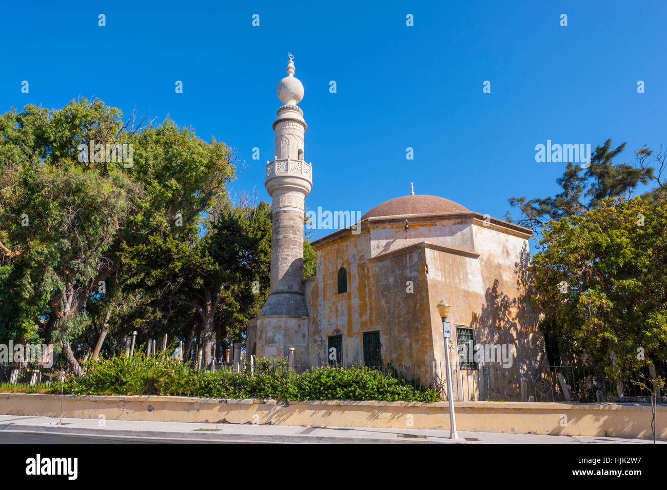 Minaret of the Mosque of Reis Mourat in Rhodes greece Stock Photo