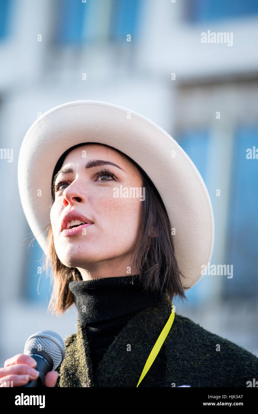 Actress Rebecca Hall speaks at the Women's March / anti Donald Trump rally, London, part of an international day of solidarity. Stock Photo