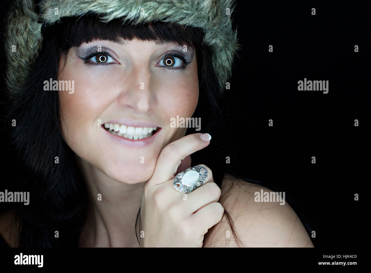 beautiful woman with fur hat Stock Photo