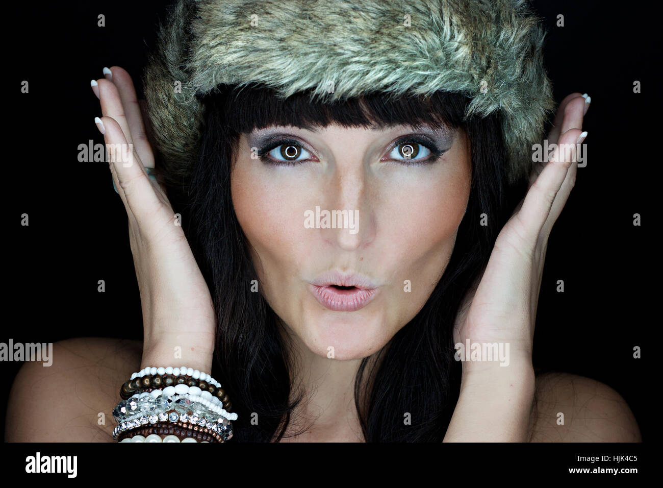 beautiful woman with fur hat Stock Photo