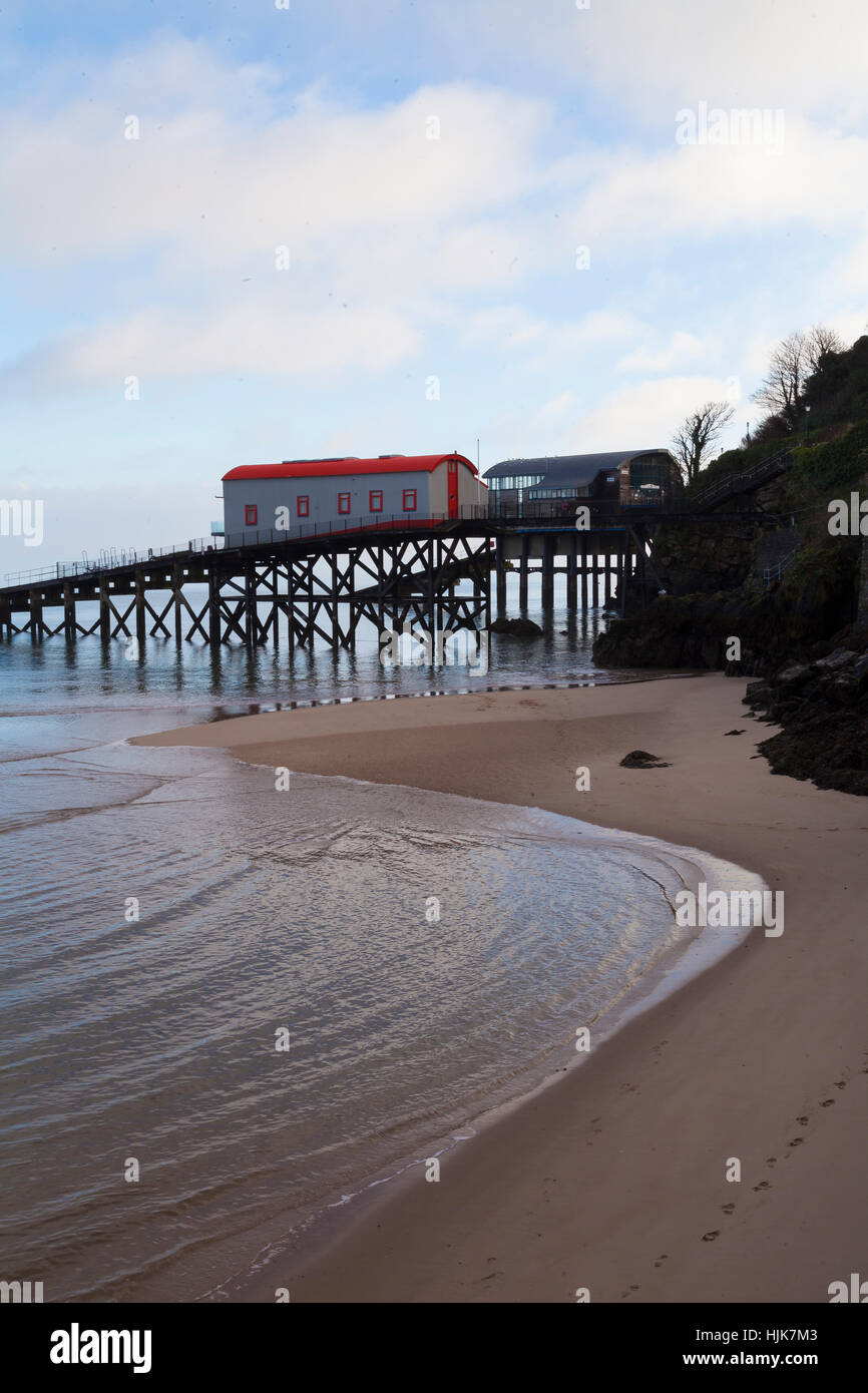 Tenby, Wales. Old and new Lifeboat houses Stock Photo