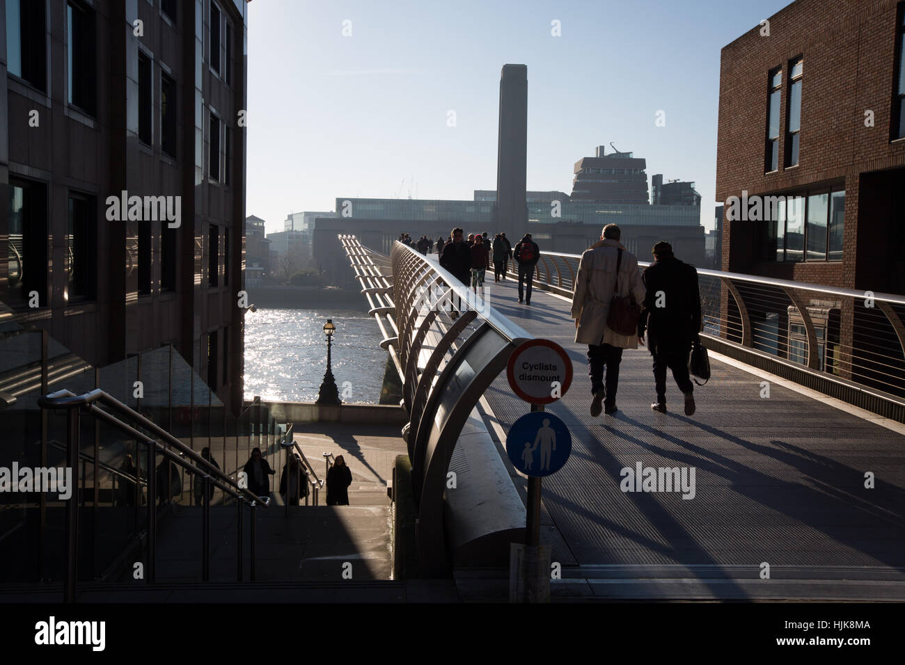 Scenes of the Millennium Bridge, looking south towards Bankside & Tate Modern, River Thames, in London, England, UK. Stock Photo