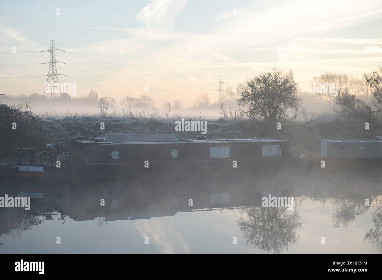Dawn on the River Lea, in Hackney, London Stock Photo