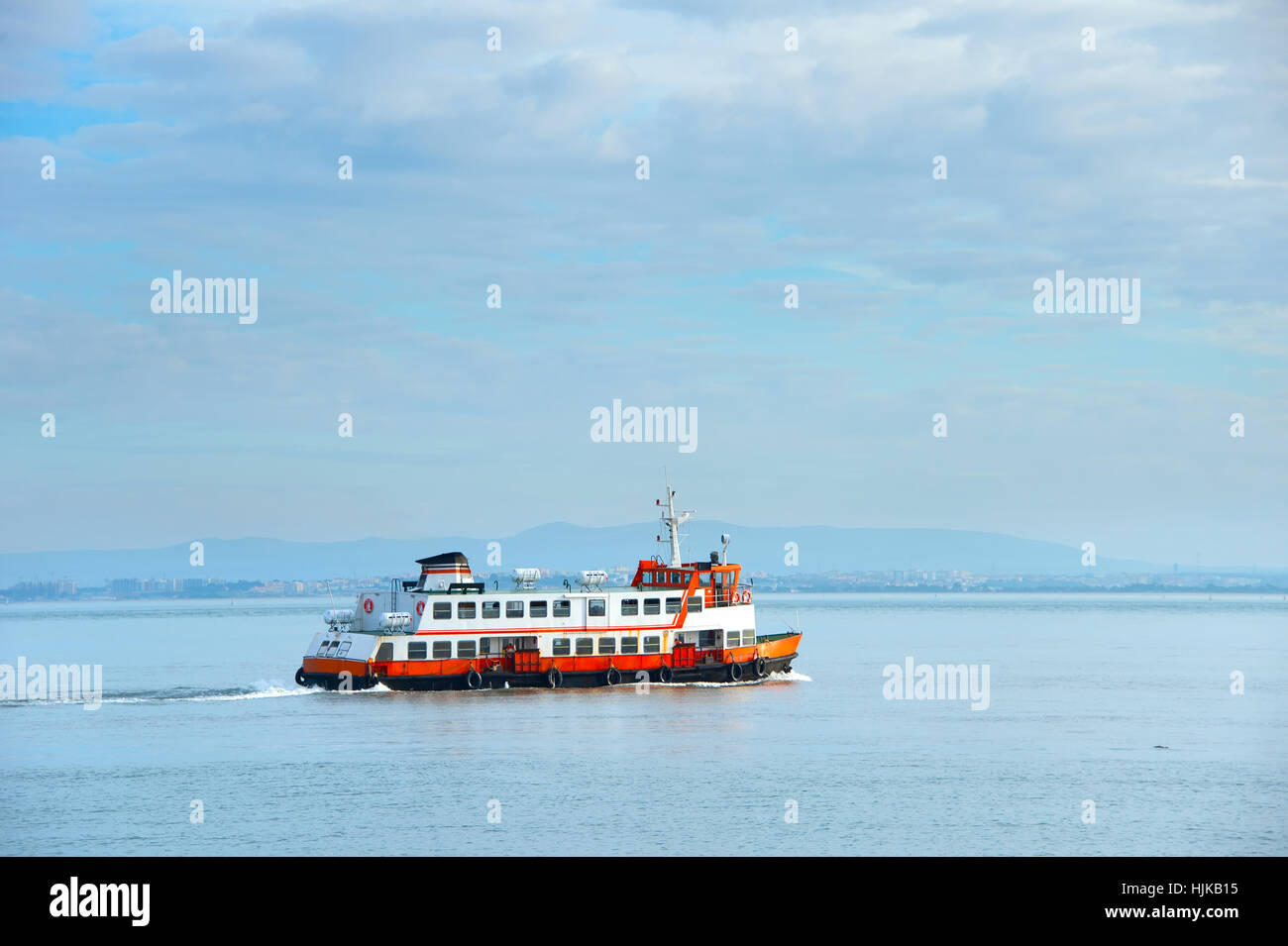 Ferry boat from Lisbon to Almada on Tagus river. Portugal Stock Photo